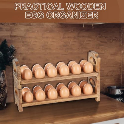 Wooden Egg Holder Countertop, 3-Tier/36-Hole, Stackable | Farmhouse Style, With Handle, Storage & Organizer, Durability, Assembly, For Chicken/Duck/Quail/Turkey/Easter Eggs - style: 3-Tier