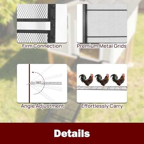 Chicken Coop Ramp 47.4″L,Metal Chicken Coop Accessories and Ladder for Henhouse Backyard or Farm with Length Adjustable Coop Ramps for Feet Problem or Cannot Fly Chickens Sturdy Black