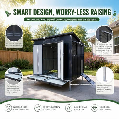 Outdoor Chicken Coop, Pull Out Waste Trays, Raised Base & Ventilated Window