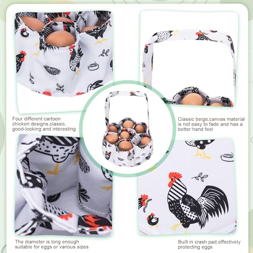 Egg Collecting Basket, Canvas Egg Basket for Gathering with 7 Pouches for Chicken, Duck, Goose, Bird, Various Poultry Collection (Red-crested) - style: Red-crested chicken