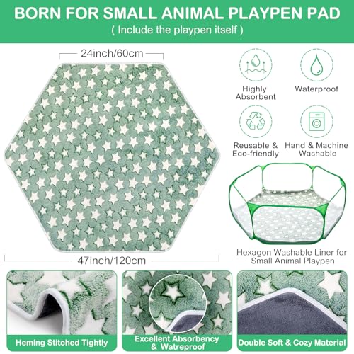 VitalCozy Hamster Playpen with Mat Small Animal Cage Tent Breathable Transparent Guinea Pig Playpen Waterproof Portable Yard Fence Mat Foldable Exercise Cage Outdoor Indoor (Green,Star) - color: Green