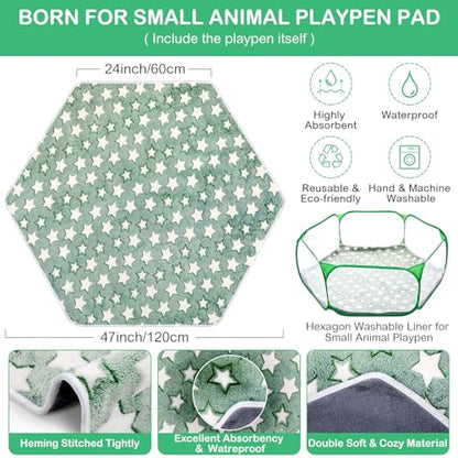 VitalCozy Hamster Playpen with Mat Small Animal Cage Tent Breathable Transparent Guinea Pig Playpen Waterproof Portable Yard Fence Mat Foldable Exercise Cage Outdoor Indoor (Green,Star) - color: Green