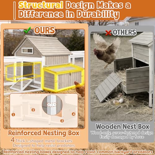 Ketive Extra Large Chicken Coop with 2 Runs for 8–10 Chickens Outdoor Wooden Hen House Poultry Cage with 6 Nesting Boxes, Dual Ramp Doors, Slide-Out Tray & Curved Roof (198.6" L x 38" W x 40.2" H) - size: 198.6"L x 38.0"W x 40.2"H