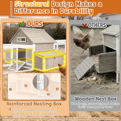 Ketive Extra Large Chicken Coop with 2 Runs for 8–10 Chickens Outdoor Wooden Hen House Poultry Cage with 6 Nesting Boxes, Dual Ramp Doors, Slide-Out Tray & Curved Roof (198.6" L x 38" W x 40.2" H) - size: 198.6"L x 38.0"W x 40.2"H
