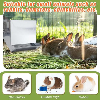 Maxcheck 2 Pcs Rabbit Feeder for Cages Small Animal Food Pellet Dispenser with Lid Metal Chicken Grit Oyster Shell Squirrel Feeders Outside(11.8 Inches,Mesh Bottom,Silver) - color: Silver, size: 11.8 Inches