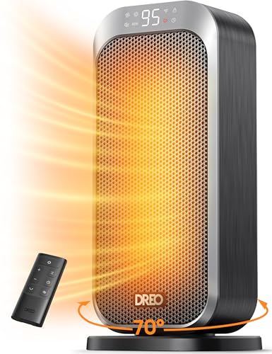 DREO Quiet Space Heater, 1500W Portable Heaters for Indoor Use with Remote, 70° Oscillation, Fast and Safety Electric PTC Ceramic for Desk Office Bedroom, 12H Timer - color: Silver