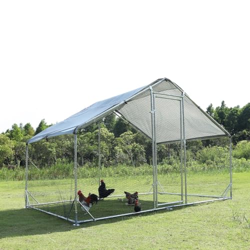 Large Metal Chicken Coop Walk-in Poultry Cage Chicken Run Pen Dog Kennel Duck House with Waterproof and Anti-Ultraviolet Cover for Outdoor Farm Use - size: 6.5"L x 9.8"W x 6.4"H
