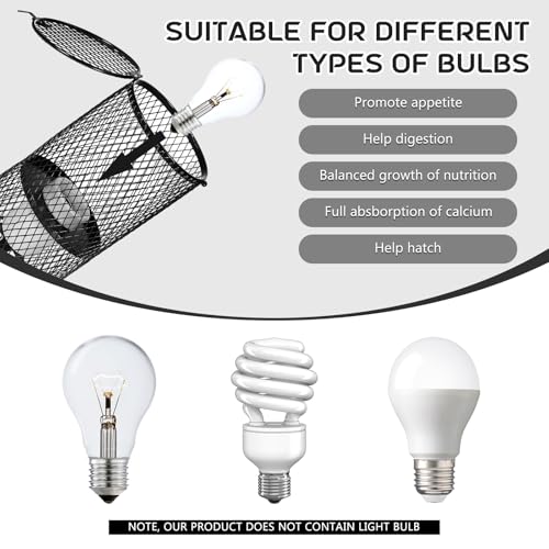 VIHOSE 1 Pcs Reptile Heat Lamp Guard with 150W Ceramic Heat Emitter Basking Anti Scald Heating Lamp Holder Mesh Cage Reptile Protection Lampshades for Lizard Snake Chick, Bulb Not Included - color: White