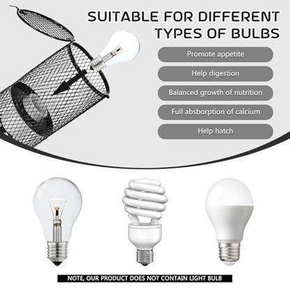 VIHOSE 2 Pcs Reptile Heat Lamp Guard with 150W Ceramic Heat Emitter Basking Anti Scald Heating Lamp Holder Mesh Cage Reptile Protection Lampshades for Lizard Snake Chick, Bulb Not Included - color: White