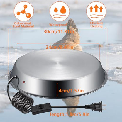 12in Chicken Water Heater, 5 Gallons Chicken Water Heater Base,Automatic Electric Poultry Winter Deicer Heated Base for Plastic/Metal Chicken Waterer