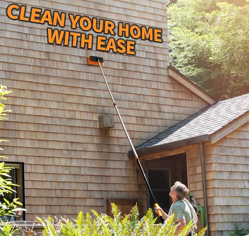 Exterior House Cleaning Brush Set with 5-8 ft Extension Pole // Vinyl Siding Brushes with Telescopic Extendable Pole & Window Cleaning Squeegee Tool // The Ultimate Extension Scrub Brush Set - size: 8 feet