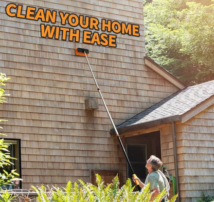 Exterior House Cleaning Brush Set with 5-8 ft Extension Pole // Vinyl Siding Brushes with Telescopic Extendable Pole & Window Cleaning Squeegee Tool // The Ultimate Extension Scrub Brush Set - size: 8 feet