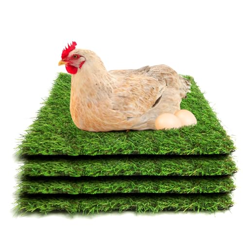 XXXFLOWER 4 Pack Chicken Nesting Pads, Washable Artificial Grass Mat for Chicken Coop Efficient Poultry Accessories and Pet Garden Lawn Indoor Outdoor(11.81x11.81in)