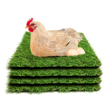 XXXFLOWER 4 Pack Chicken Nesting Pads, Washable Artificial Grass Mat for Chicken Coop Efficient Poultry Accessories and Pet Garden Lawn Indoor Outdoor(11.81x11.81in)