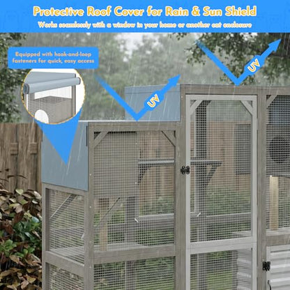 Ketive Catio Outdoor Cat Enclosure Large Walk-in Cat House with Storage Cabinet, Multi-Level Platforms with 2 Cat Trees, Roll-Up Roof for Multiple Cats, Backyard Patio Garden - size: 65.0"L x 29.5"W x 67.1"H