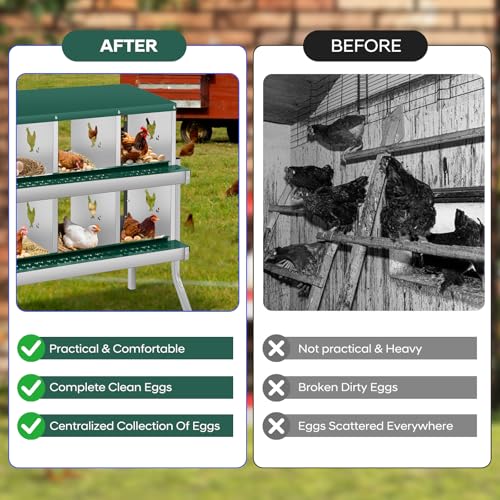 GarveeTech Chicken Nesting Box with Legs, 6 Compartment Metal Hen House, Elevated Design for Cleaner Eggs, Easy Egg Collection & Durable Poultry Nesting Solution - size: Green-6 Compartments with legs