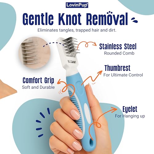 Pet Mat Remover – Professional Dematting Comb for Dogs and Cats – Stainless Steel Rounded Teeth for Gentle Knot & Tangle Removal – Dog Dematting Tools & Dog Grooming Supplies - size: Mat Remover