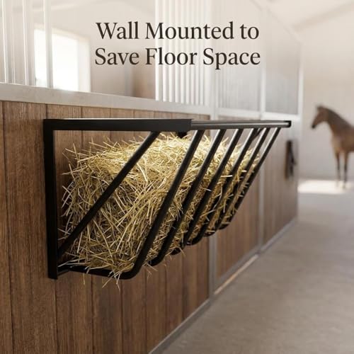 Wall Mounted Hay Rack, 33'' Metal Corner Hay Feeder with 25 Gallon Large Capacity, Heavy Duty Steel Livestock Feeder, Easy Install No Waste Design for Horse Goat Sheep Farm Stable