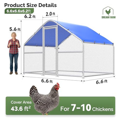 Sino Luban Metal Chicken Coop Run 6.6x6.6ft, Large Chicken Runs for Yard with Waterproof Cover, Outdoor Chicken Pen Chicken Enclosure, Walk-in Poultry Cage with Upgrade wall Support Brace - size: 6.6x6.6 FT - Chicken Wire