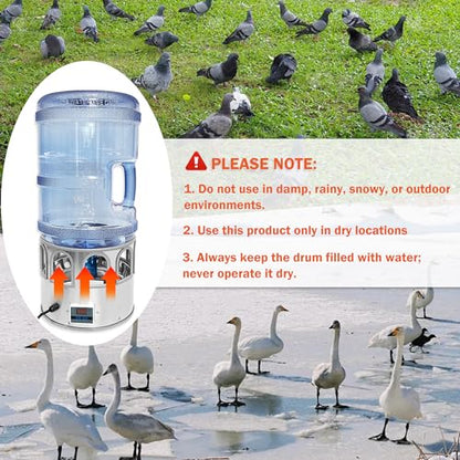 5 Gallon Heated Chicken Waterer Poultry Water Heater for Winter Stainless Steel Adjustable Temperature 8 Drinking Ports Heated Water Bowl for Chickens Ducks Geese Pigeons
