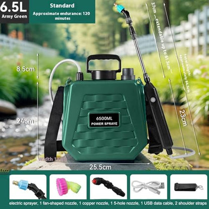 Garden Sprayer Battery Powered | Backpack Mister Rechargeable,Battery Power Sprayer with Adjustable Shoulder Strap | for Farm Lawn Yard Backyard Agriculture Plant Outdoor Home - color: 6.5L Army Green
