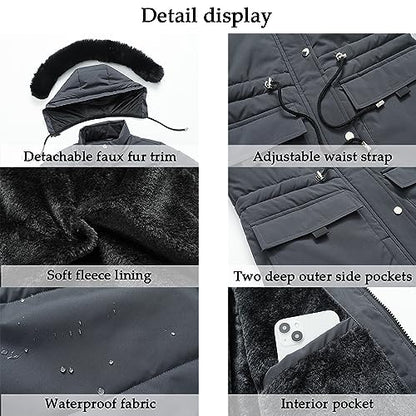 MOERDENG Women's Warm Winter Puffer Coat Thicken Fleece Lined Down Jacket Faux Fur Detachable Hood Snow Parka - color: Darkgrey, size: Medium