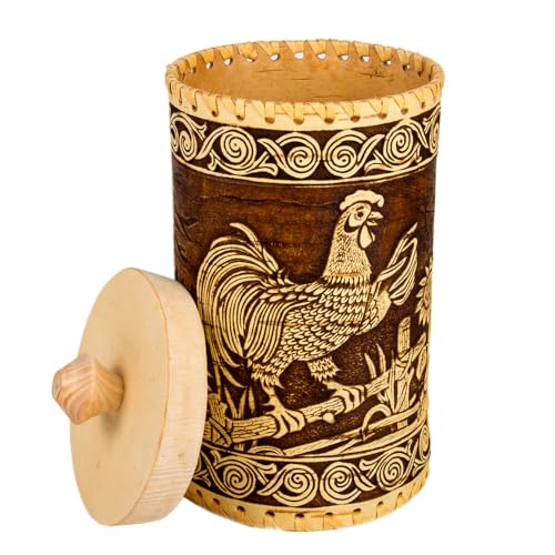 STP GOODS Birch Bark Container, Storage container, Kitchen Container Money to the House Birch Bark (Rooster) - color: Rooster