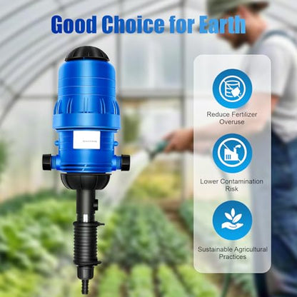 Water Driven Fertilizer Injector for Drip Irrigation, 0.4%-4% Adjustable 660 GPH Hydraulic Proportioner with Base & Hose, Automatic Nutrient Doser for Garden Farm Greenhouse Livestock
