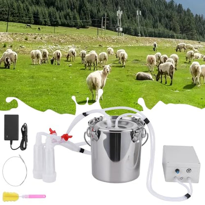 5L/14L Automatic Pulsation Vacuum Goat Milker, Portable Electric Sheep Milking Machine with Food Grade Silicone Tube & Stainless Steel Milk Bucket (M) - size: M