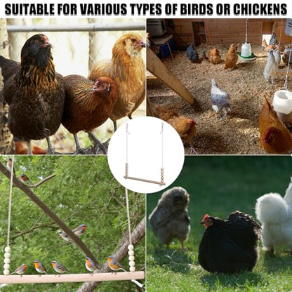 Chicken Swing Toy, Natural Wooden Chicken Bird Swings with Wooden Beads, Wood Stand Chicken Coop Accessories for Poultry Run Rooster Hens Chicks Pet Parrots