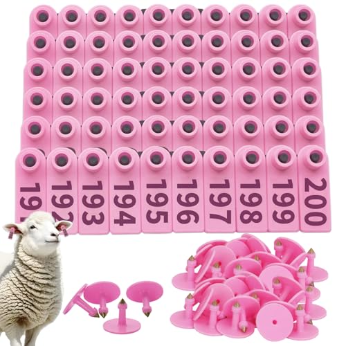 200PCS Livestock Ear Tags for Goat Pig Deer Plastic Sheep Ear Tags with Number 001-200 Animal Identification Tags (Pink) - color: Pink