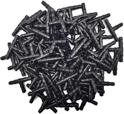 Kalolary 200pcs 1/4" Universal Barbed Tee Fittings, Drip Irrigation Barbed Connectors for 1/4 Inch Water Hose Connectors 4mm/7mm Water Tube Drip Irrigation Watering System - size: 200pieces