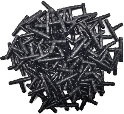 Kalolary 200pcs 1/4" Universal Barbed Tee Fittings, Drip Irrigation Barbed Connectors for 1/4 Inch Water Hose Connectors 4mm/7mm Water Tube Drip Irrigation Watering System - size: 200pieces
