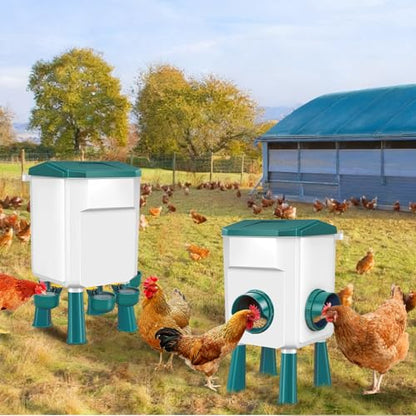 Chicken Feeder and Waterer Set 2 Gallon/17.6 Pounds, Automatic Chick Feeder and Waterer Set No Waste, Poultry Feeder Large for Hens/Ducks/Poultry - color: Blue