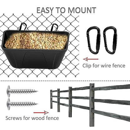 mozoba Hanging Chicken Feeder Trough for Goat Sheep Deer Poultry Duck Chicken Fence Feeder Livestock Feeding Container Goats Supplies Feeders Waterer Bucket (Matte Black) - color: Matte Black
