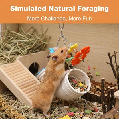 Rat Foraging Toy for Various Treats, Hanging Puzzle Slow Feeder with Beads, Flowers and 6 Plum Blossom Teeth Grinding Stones, for Rat, Mice & Parakeets