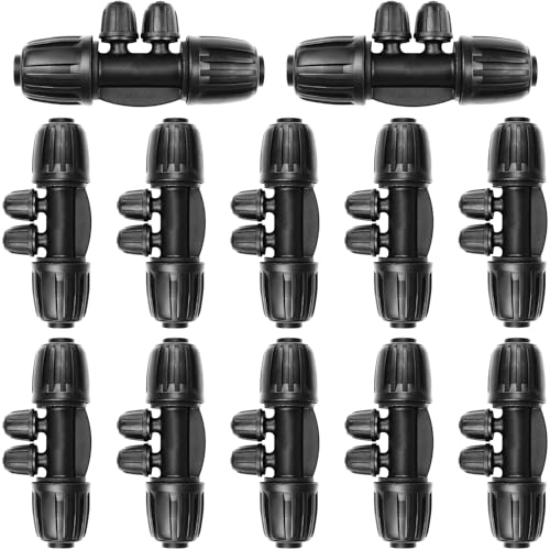 JAYEE Drip Irrigation Fittings, 12 Pcs Lock Barbed Four Way Connectors for 1/2 to 1/4 Inch Vinyl Tubing, Drip Line Parts 4-Way Tees Irrigation Connectors for Drip Sprinkler Garden Lawn Systems - color: 4-way Nut Tee