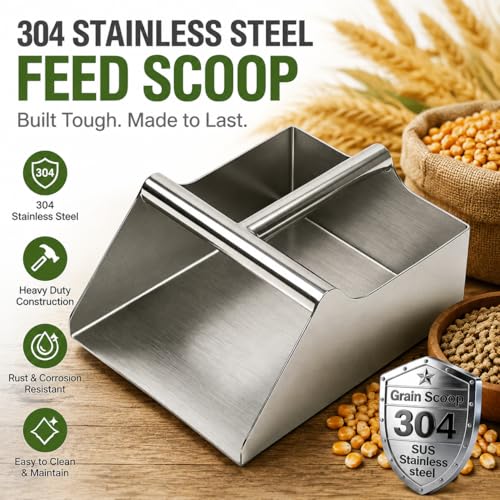 304 Stainless Steel Large Metal Scoop, 120OZ Heavy Duty Rustproof Ice Scoop with Ergonomic Grip Handle Easy to Clean Utility Scoop for Food Commercial Livestock and Pet Dog Feeding - size: 120 OZ