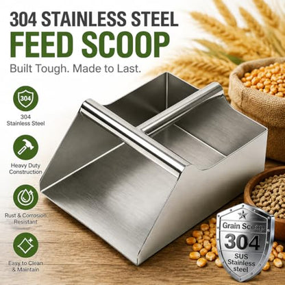 304 Stainless Steel Large Metal Scoop, 120OZ Heavy Duty Rustproof Ice Scoop with Ergonomic Grip Handle Easy to Clean Utility Scoop for Food Commercial Livestock and Pet Dog Feeding - size: 120 OZ