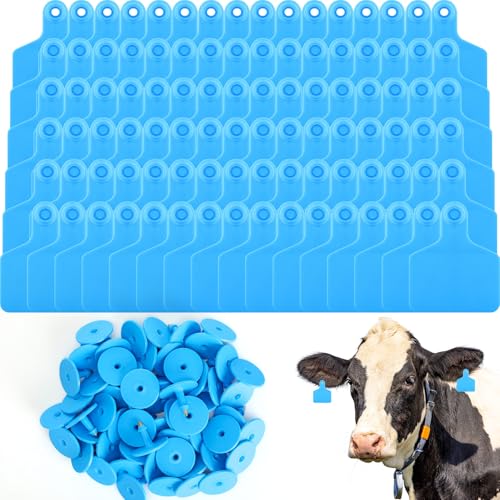 Lothee 200 Pcs Blank Cattle Ear Tags Large Plastic Precision Animal Identification Blank Livestock Ear Tags for Cattle Cow Horse Dog Pig Goat Sheep Farm Management (Blue) - color: Blue