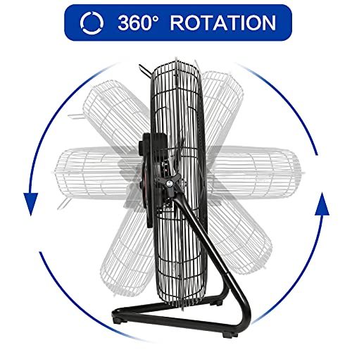 BILT HARD 4650 CFM 20" High Velocity Floor Fan, 3-Speed Heavy Duty Metal Fan with Wall-Mounting System, Industrial Shop Fan for Commercial, Garage, and Greenhouse - size: 20 inch