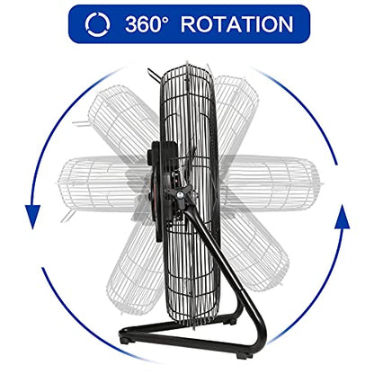 BILT HARD 4650 CFM 20" High Velocity Floor Fan, 3-Speed Heavy Duty Metal Fan with Wall-Mounting System, Industrial Shop Fan for Commercial, Garage, and Greenhouse - size: 20 inch