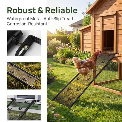 Chicken Coop Ramp Ladder 39" L, Matel Adjustable Length Henhouse Coop Accessories, Heavy Duty Sturdy Steps for Ducks with Foot Problems or Flightless Poultry, Waterproof & Corrosion Resistant