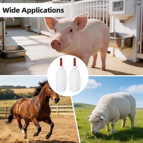 2 PCS Calf Feeding Bottles, 2 Quart Extended Teat Milk Feeder with Ergonomic Handle, Thickened Chew Resistant Silicone for Livestock Farm Animal Nursing, Easy Clean (2)