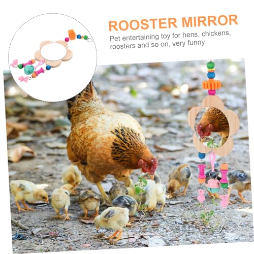 Hemoton Creative Hanging Wooden Mirror Toy for Pet Chickens and Engaging Mirror and Pendant Design for Curiosity and Exercise Chicken Coop Accessory
