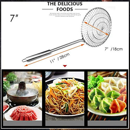 Best Utensils Asian Kitchen Stainless Steel Spider Strainer Professional Wire Skimmer with Spiral Mesh (7-Inch Strainer Basket) - size: 7-Inch