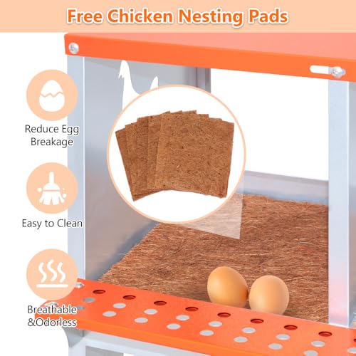 Heavy-Duty Wall-Mounted Metal Nesting Box for Backyard Chickens and Ducks with Ventilation and Easy Egg Access (6-Orange)