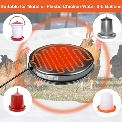 Poultry Chicken Water Heater, 15" Chicken Water Heater Base for 3-5 Gallons Poultry Founts Waterer, 77℉ Automatic Shut-Off, 125W Energy-saving Poultry Water Heater for Outdoor Coops & Winter