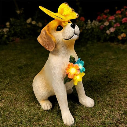 Solar Dog Garden Statues Decor, Outdoor Fairy Dogs Figurines Accessories Decorations with LED Lights Home Patio Balcony Yard Lawn Ornaments, Unique Thanksgiving Gifts for Mom Women Dad Friends - style: butterfly dog