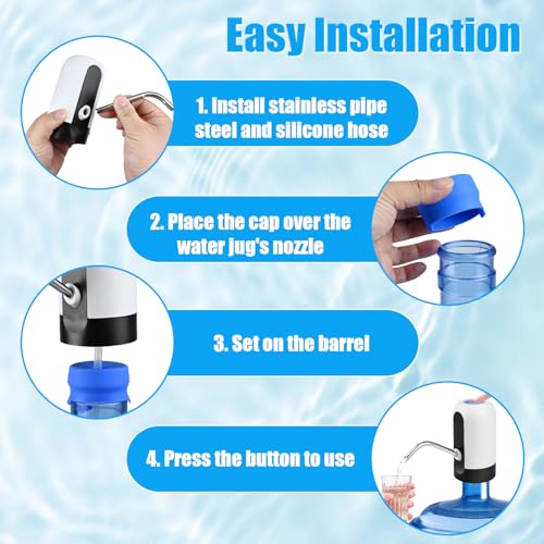 CHIVENIDO 5 Gallon Water Dispenser - Water Bottle Pump with Reusable Cap for Screw Top or Crown Tops, USB Charging Water Jug Dispenser for Universal 2-5 Gallon Bottle (White) - color: White